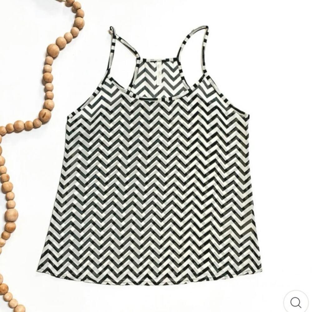 SHEER CHEVRON PRINT TANK TOP IN WHITE AND MINT